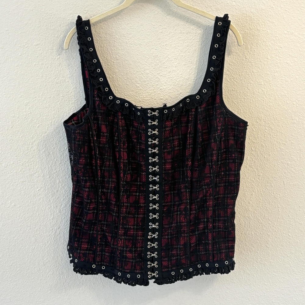 Tripp NYC Plaid Lace Corset Top Size 1X Punk Goth Emo Y2K Grommet